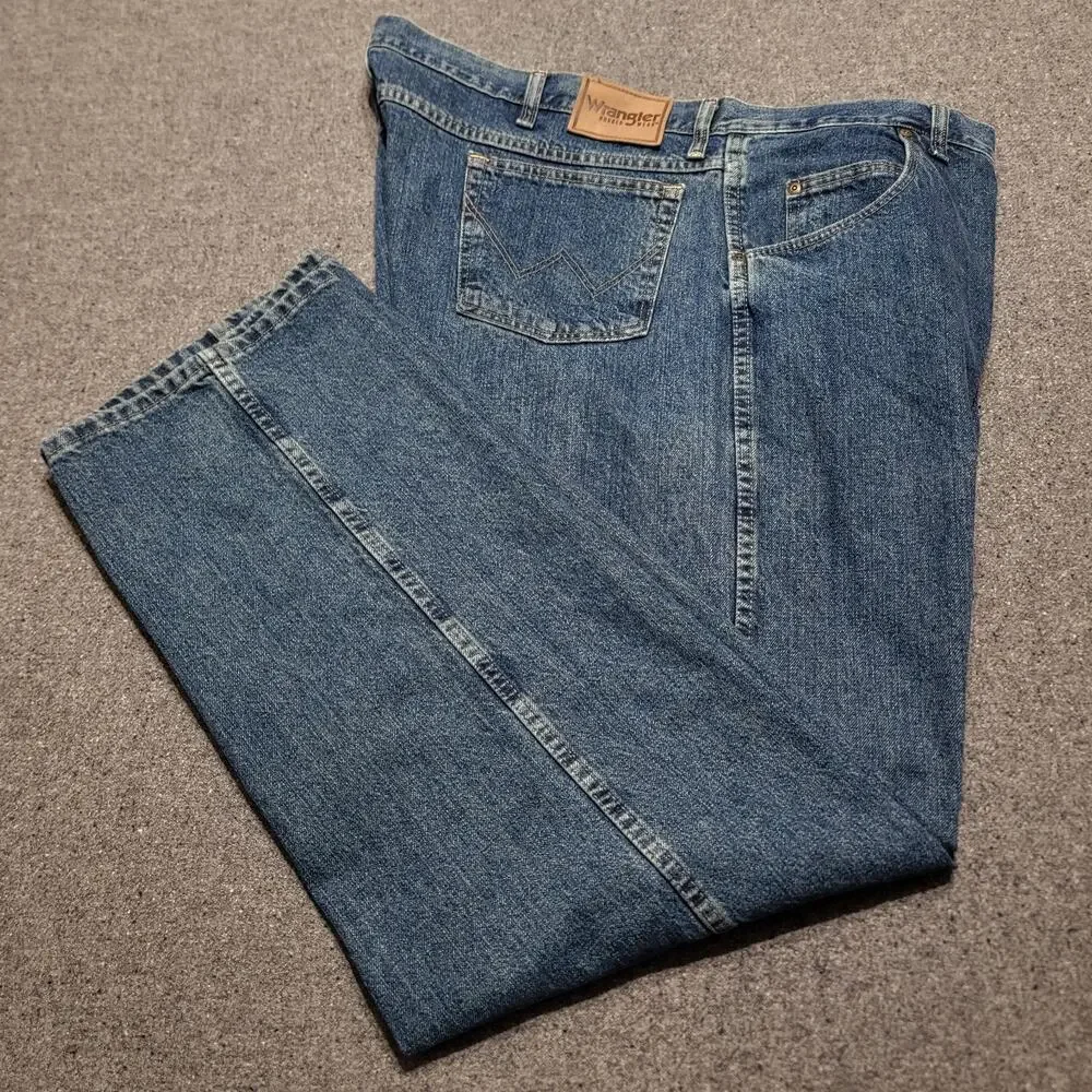 Wrangler Jeans Mens 48x34 Blue Rugged Wear Straight Leg Denim Pants Western